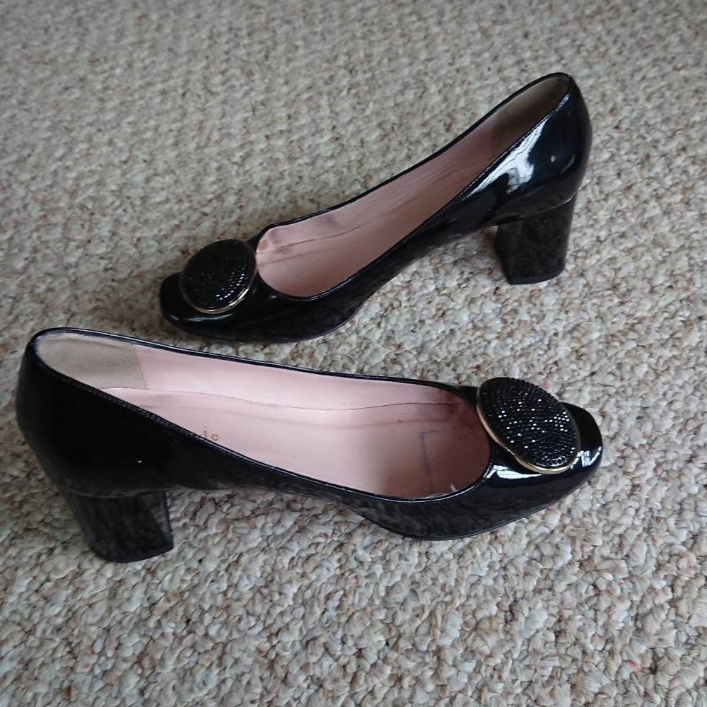kate spade new york Dana Glitter Broach Black Patent Leather Pumps SIZE 6.5